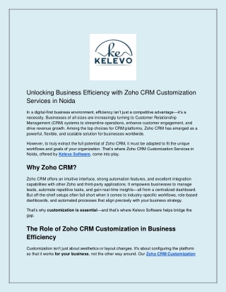 Unlocking Business Efficiency with Zoho CRM Customization Services in Noida