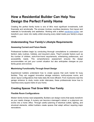 How a Residential Builder Can Help You Design the Perfect Family Home