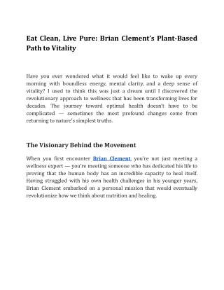 Eat Clean, Live Pure_ Brian Clement’s Plant-Based Path to Vitality
