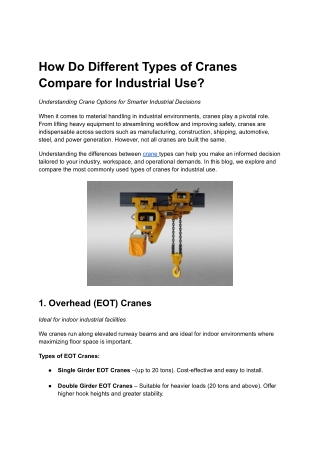Crane Manufacturers in chennai