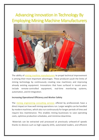 Advancing Innovation in Technology By Employing Mining Machine Manufacturers