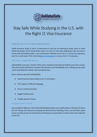 Stay Safe While Studying in the U.S. with the Right J1 Visa Insurance
