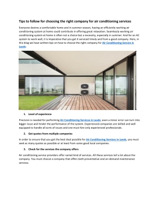 Tips to follow for choosing the right company for air conditioning services