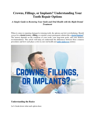 Crowns, Fillings or Implants: Understanding Your Tooth Repair Options