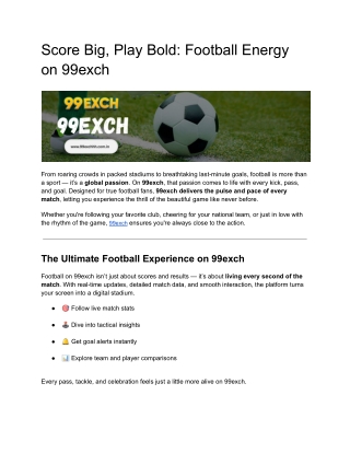 Score Big, Play Bold: Football Energy on 99exch