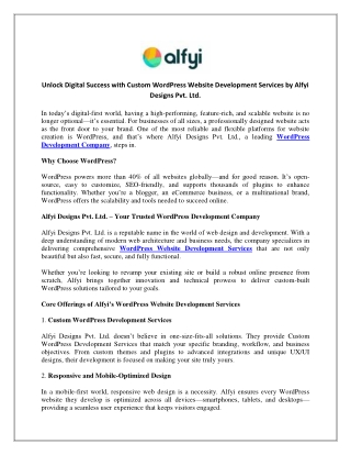 Unlock Digital Success with Custom WordPress Website Development Services by Alfyi Designs Pvt. Ltd.