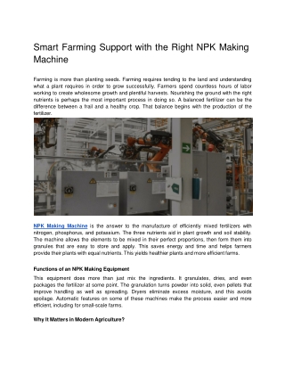 Smart Farming Support with the Right NPK Making Machine