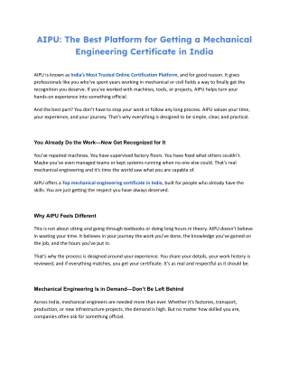AIPU The Best Platform for Getting a Mechanical Engineering Certificate in India