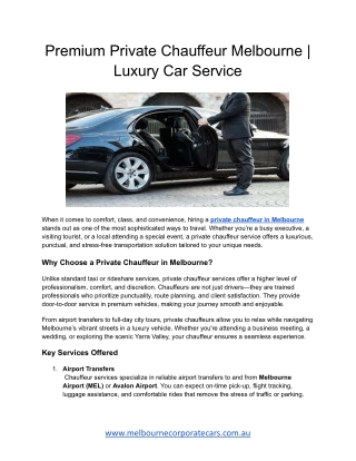 Premium Private Chauffeur Melbourne _ Luxury Car Service