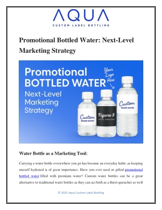 Promotional Bottled Water - Next Level Marketing Strategy