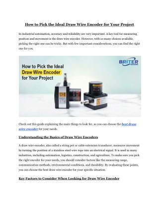 How to Pick the Ideal Draw Wire Encoder for Your Project