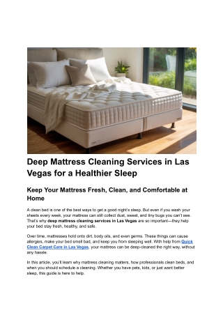 Post 1 - Deep Mattress Cleaning Services in Las Vegas for a Healthier Sleep