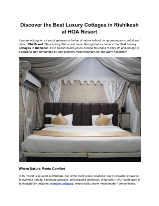 Discover the Best Luxury Cottages in Rishikesh at HOA Resort
