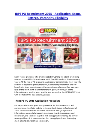 IBPS PO Recruitment 2025 - Application, Exam, Pattern, Vacancies, Eligibility