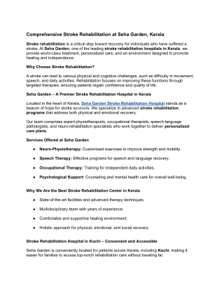 Comprehensive Stroke Rehabilitation at Seha Garden, Kerala