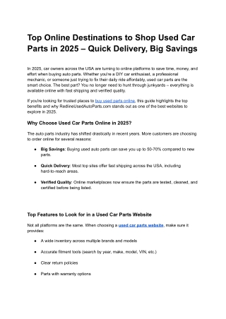 Top Online Destinations to Shop Used Car Parts in 2025 – Quick Delivery, Big Savings