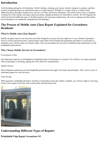 The Process of Mobile Auto Glass Repair Explained for Greensboro Residents