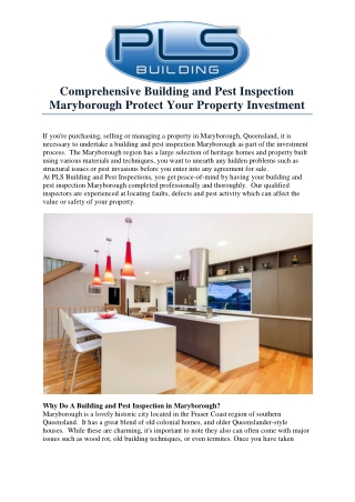 Comprehensive Building and Pest Inspection Maryborough Protect Your Property Investment