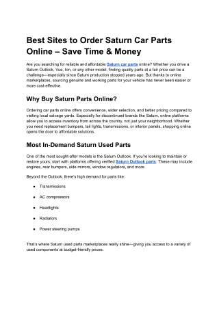 Best Sites to Order Saturn Car Parts Online – Save Time & Money