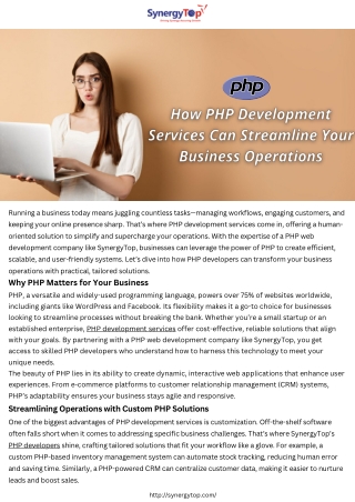 SynergyTop Offers Reliable and Scalable PHP Development Services
