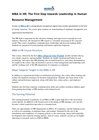 MBA in HR: The First Step towards Leadership in Human Resource Management