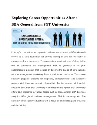 Exploring Career Opportunities After a BBA General from SGT University