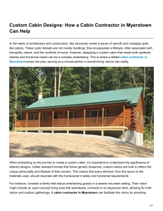 Custom Cabin Designs How a Cabin Contractor in Myerstown Can Help