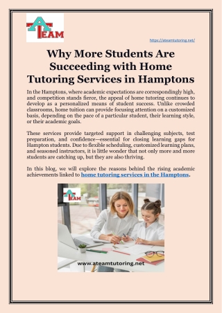 Why More Students Are Succeeding with Home Tutoring Services in Hamptons