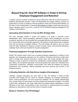Beyond Payroll How HR Software in Dubai is Driving Employee Engagement and Retention