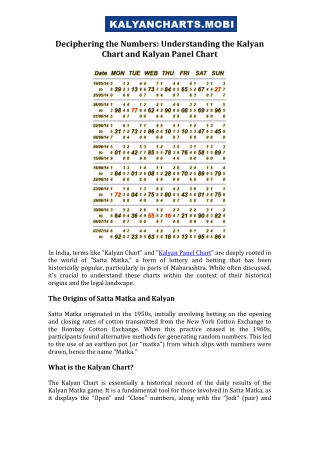 Deciphering the Numbers Understanding the Kalyan Chart and Kalyan Panel Chart
