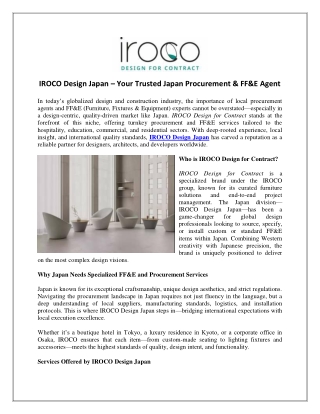IROCO Design Japan – Your Trusted Japan Procurement & FF&E Agent