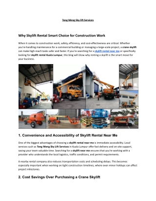 Why Skylift Rental Smart Choice for Construction Work