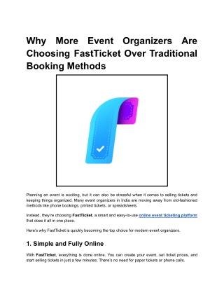 Why More Event Organizers Are Choosing FastTicket Over Traditional Booking Methods