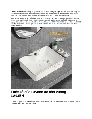 Lavabo Đặt Bàn Vuông Bông Hoa CODOR LA08BH