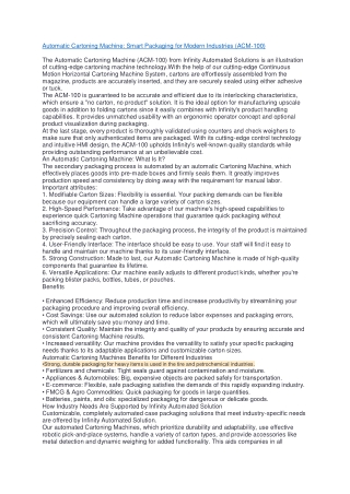 Automatic Cartoning Machine: Smart Packaging for Modern Industries (ACM-100)