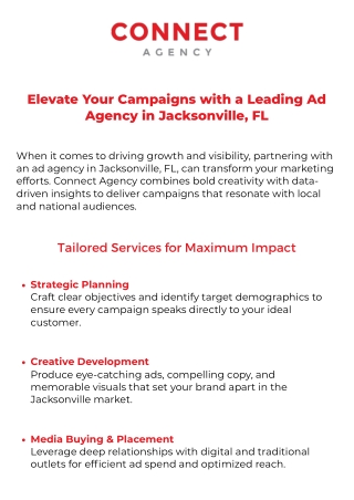 Top Ad Agency Jacksonville FL  The Connect Agency