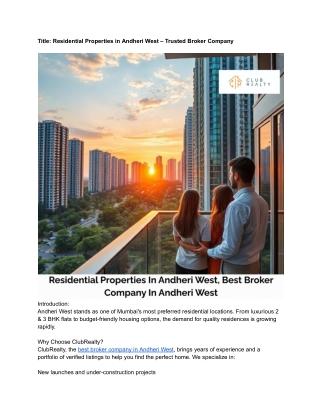 Residential Properties in Andheri West – Trusted Broker Company