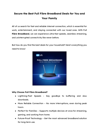 Secure the Best Full Fibre Broadband Deals for You and Your Family