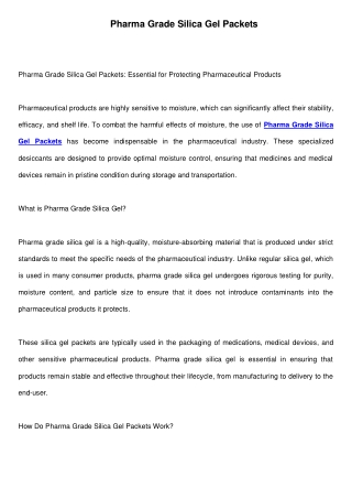 Pharma Grade Silica Gel Packets