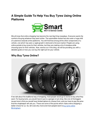 A Simple Guide To Help You Buy Tyres Using Online Platforms