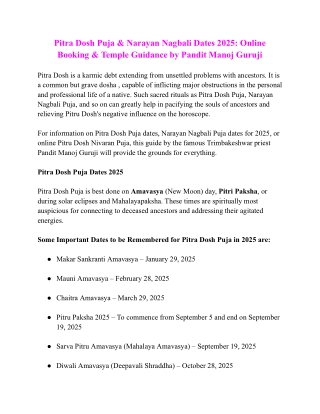 Pitra Dosh Puja & Narayan Nagbali Dates 2025_ Online Booking & Temple Guidance by Pandit Manoj Guruji