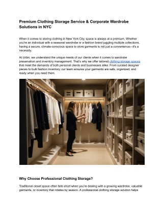 Premium Clothing Storage Service & Corporate Wardrobe Solutions in NYC