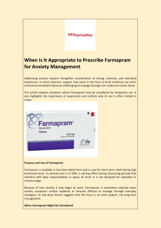When Is It Appropriate to Prescribe Farmapram for Anxiety Management