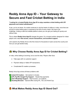 Reddy Anna App ID – Your Gateway to Secure and Fast Cricket Betting in India