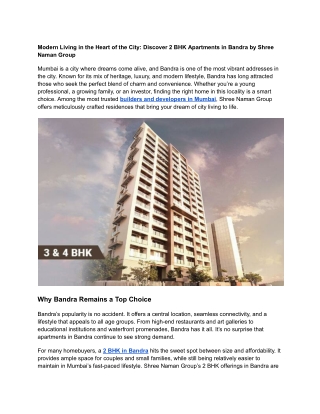 Modern Living in the Heart of the City_ Discover 2 BHK Apartments in Bandra by Shree Naman Group