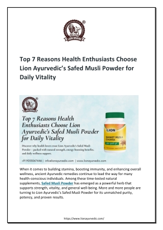 Top 7 Reasons Health Enthusiasts Choose Lion Ayurvedic’s Safed Musli Powder for Daily Vitality