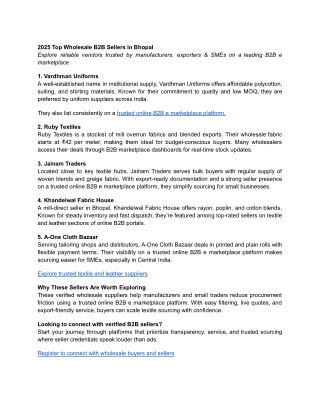 2025 Top Wholesale B2B Sellers in Bhopal