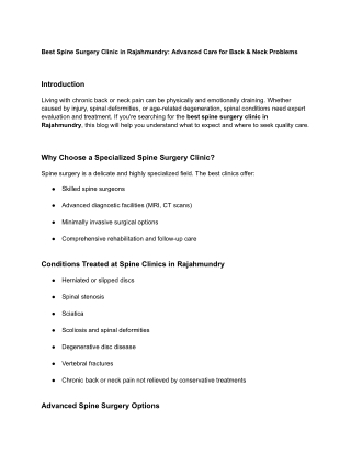 Best Spine Surgery Clinic in Rajahmundry