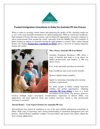 Trusted Immigration Consultants in Dubai for Australia PR Visa Process