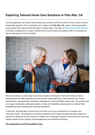 Exploring Tailored Home Care Solutions in Palo Alto, CA